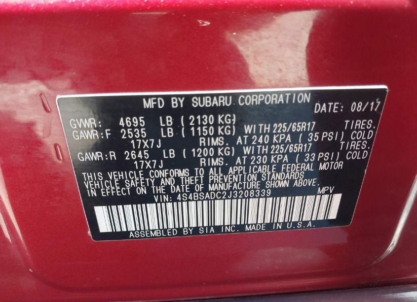 Photo 9 of 2018 Subaru Outback 2.5I PREMIUM (VIN 4S4BSADC2J3208339)