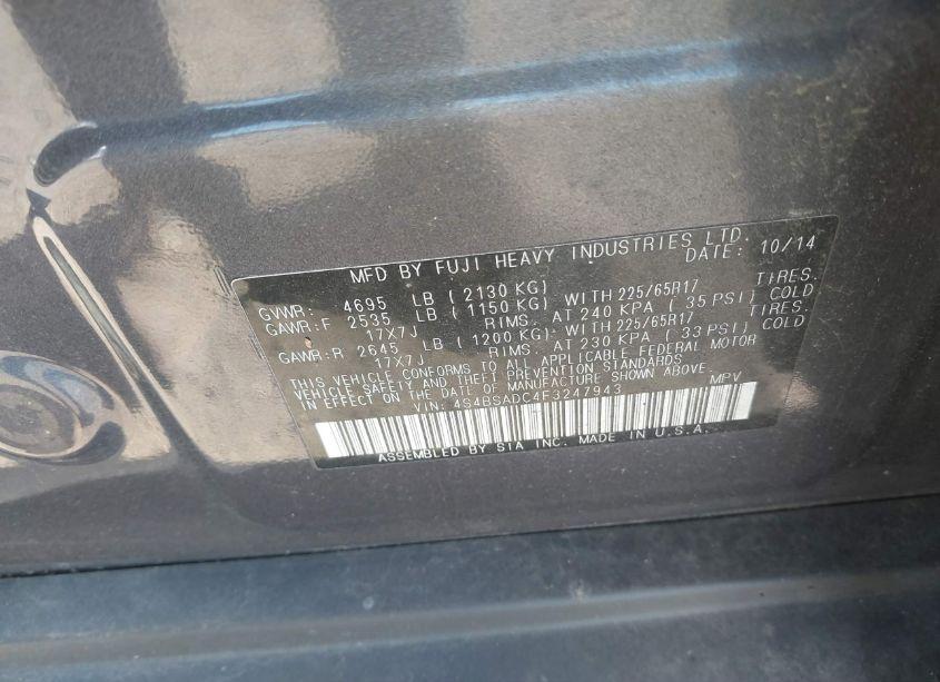 Photo 9 of 2015 Subaru Outback 2.5I PREMIUM (VIN 4S4BSADC4F3247943)