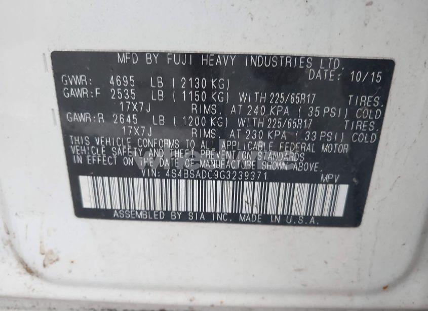 Photo 9 of 2016 Subaru Outback 2.5I PREMIUM (VIN 4S4BSADC9G3239371)