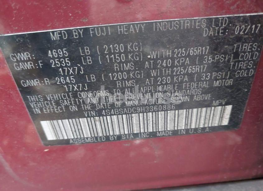 Photo 9 of 2017 Subaru Outback 2.5I PREMIUM (VIN 4S4BSADC9H3360886)