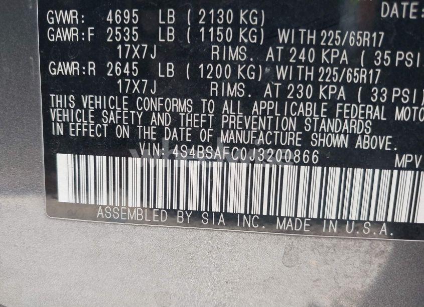 Photo 9 of 2018 Subaru Outback 2.5I PREMIUM (VIN 4S4BSAFC0J3200866)