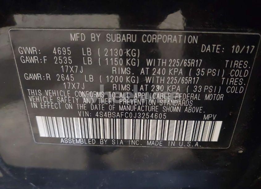 Photo 9 of 2018 Subaru Outback 2.5I PREMIUM (VIN 4S4BSAFC0J3254605)