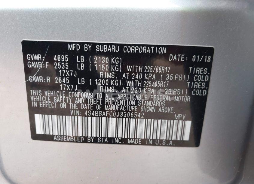 Photo 9 of 2018 Subaru Outback 2.5I PREMIUM (VIN 4S4BSAFC0J3306542)