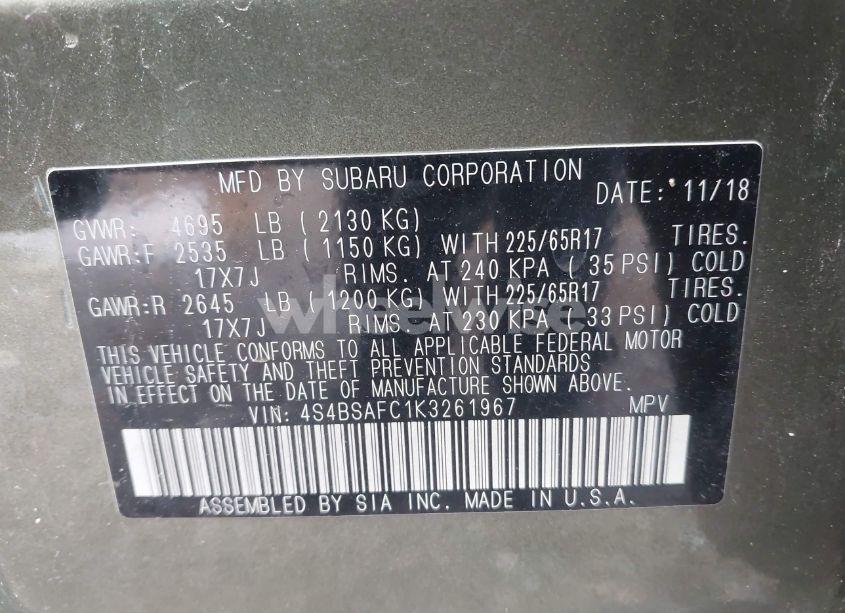 Photo 9 of 2019 Subaru Outback 2.5I PREMIUM (VIN 4S4BSAFC1K3261967)