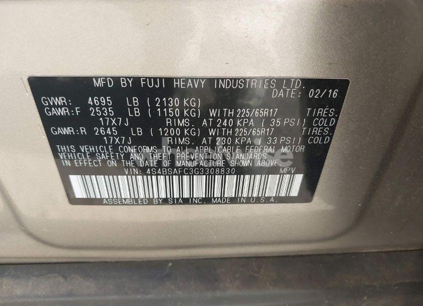 Photo 9 of 2016 Subaru Outback 2.5I PREMIUM (VIN 4S4BSAFC3G3308830)