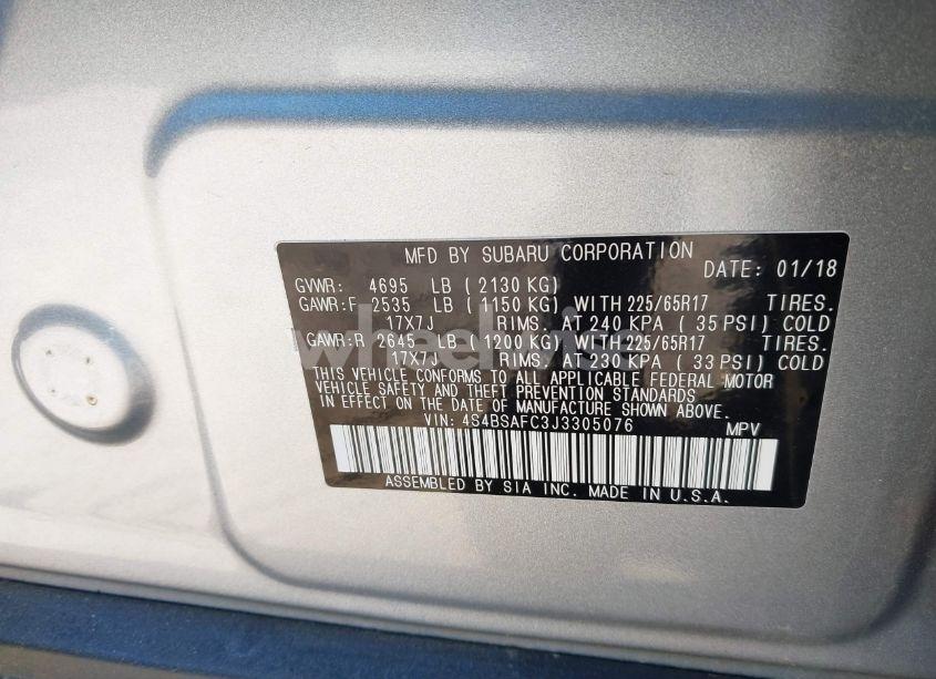 Photo 9 of 2018 Subaru Outback 2.5I PREMIUM (VIN 4S4BSAFC3J3305076)