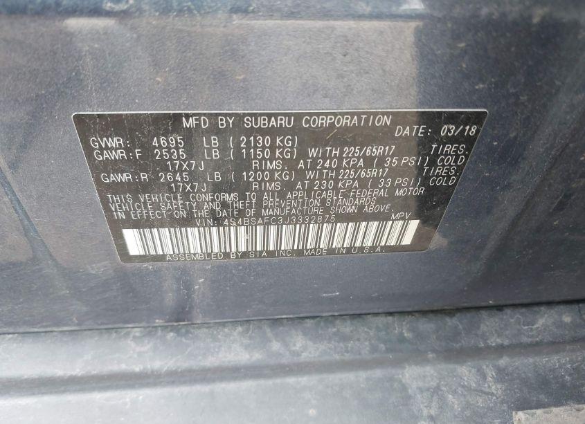 Photo 9 of 2018 Subaru Outback 2.5I PREMIUM (VIN 4S4BSAFC3J3332875)