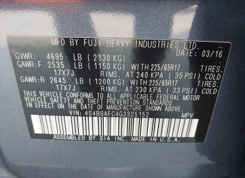 Photo 9 of 2016 Subaru Outback 2.5I PREMIUM (VIN 4S4BSAFC4G3325152)