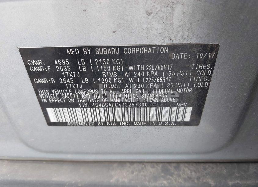 Photo 9 of 2018 Subaru Outback 2.5I PREMIUM (VIN 4S4BSAFC4J3257300)