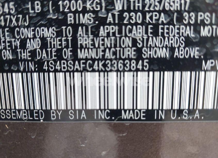 Photo 9 of 2019 Subaru Outback 2.5I PREMIUM (VIN 4S4BSAFC4K3363845)