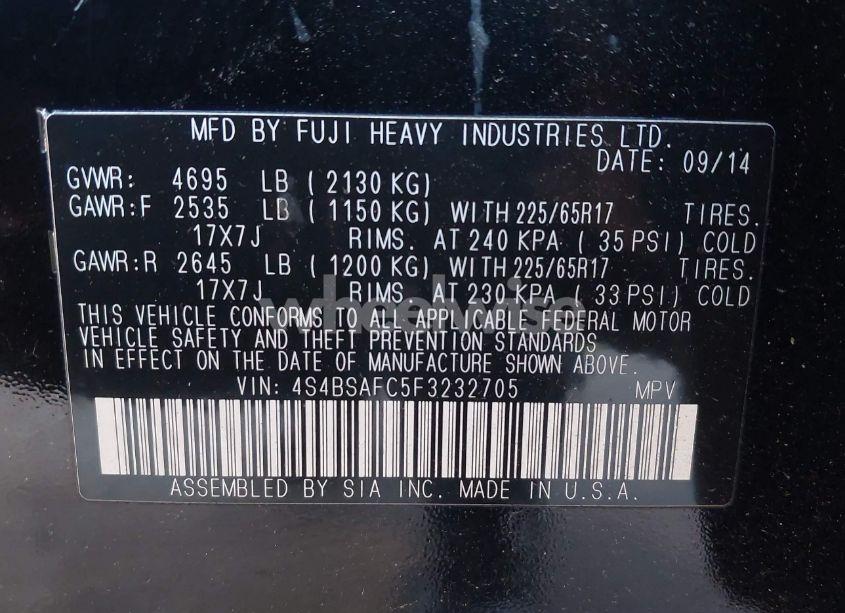 Photo 9 of 2015 Subaru Outback 2.5I PREMIUM (VIN 4S4BSAFC5F3232705)