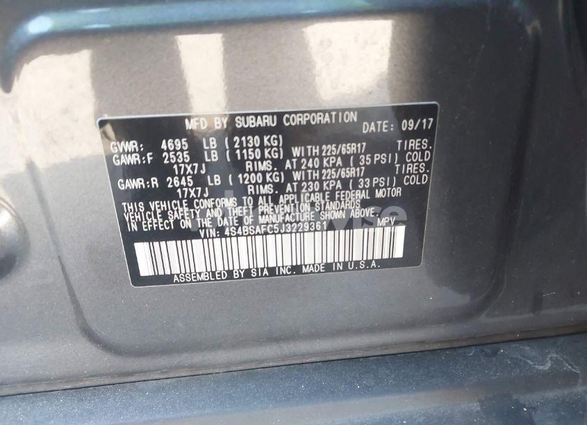 Photo 9 of 2018 Subaru Outback 2.5I PREMIUM (VIN 4S4BSAFC5J3229361)