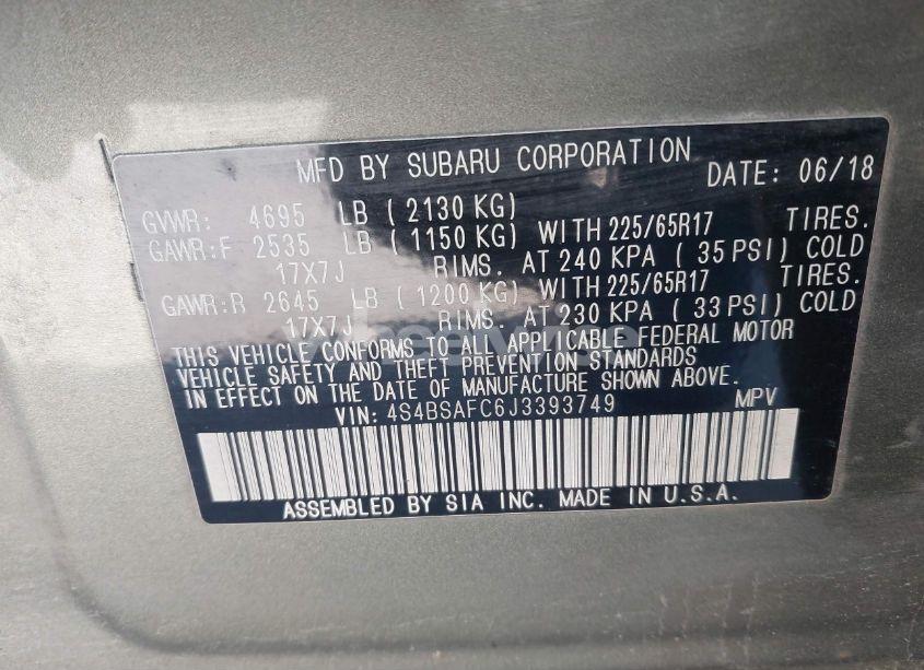 Photo 9 of 2018 Subaru Outback 2.5I PREMIUM (VIN 4S4BSAFC6J3393749)