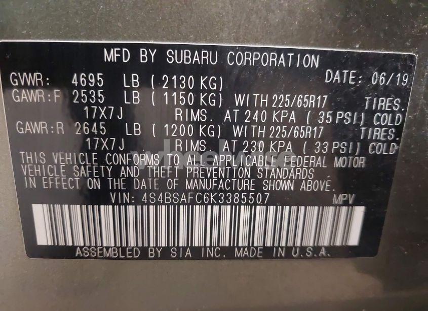 Photo 9 of 2019 Subaru Outback 2.5I PREMIUM (VIN 4S4BSAFC6K3385507)