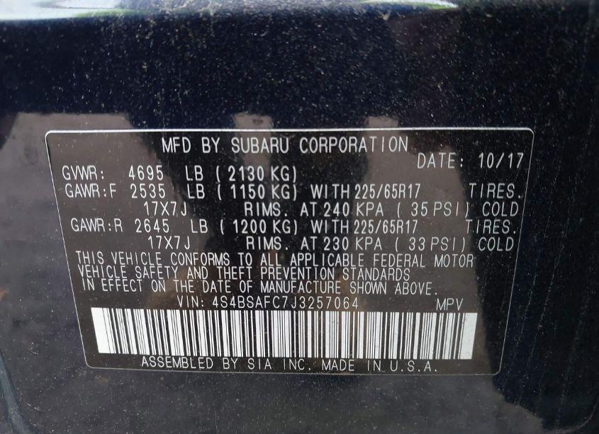 Photo 9 of 2018 Subaru Outback 2.5I PREMIUM (VIN 4S4BSAFC7J3257064)