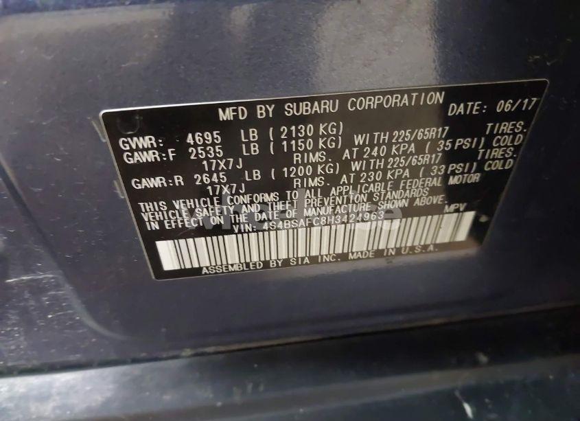 Photo 9 of 2017 Subaru Outback 2.5I PREMIUM (VIN 4S4BSAFC8H3424963)