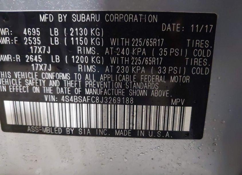 Photo 9 of 2018 Subaru Outback 2.5I PREMIUM (VIN 4S4BSAFC8J3269188)