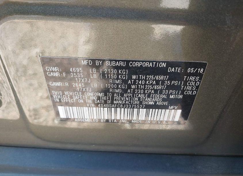 Photo 9 of 2018 Subaru Outback 2.5I PREMIUM (VIN 4S4BSAFC8J3375527)