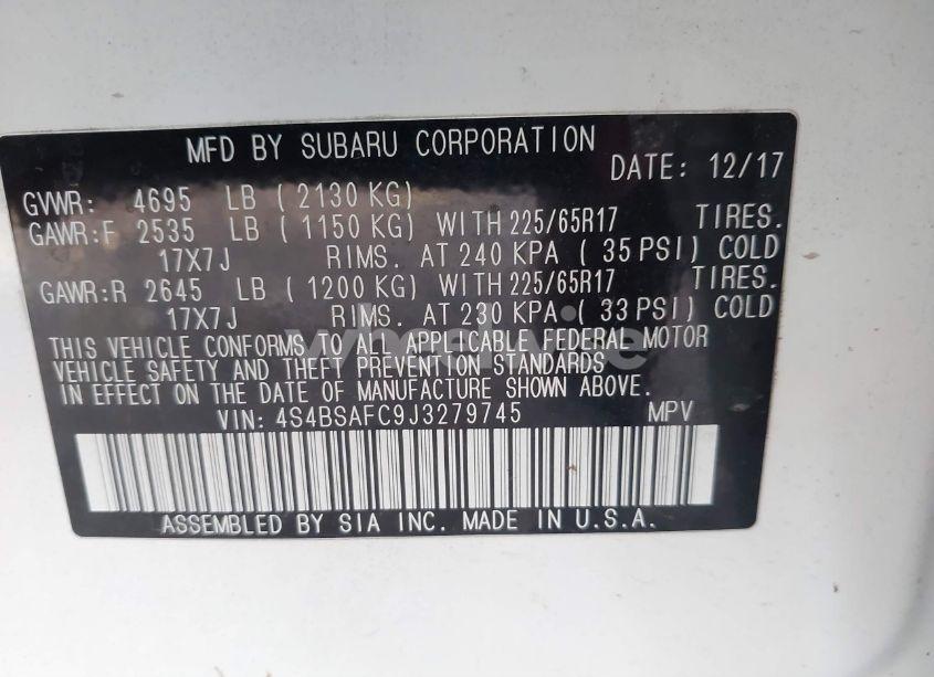 Photo 9 of 2018 Subaru Outback 2.5I PREMIUM (VIN 4S4BSAFC9J3279745)