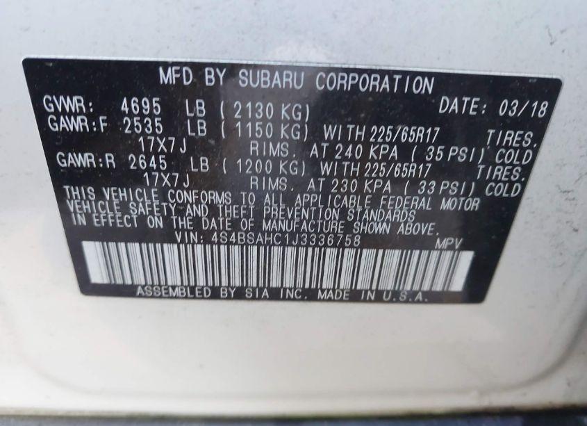 Photo 9 of 2018 Subaru Outback 2.5I PREMIUM (VIN 4S4BSAHC1J3336758)