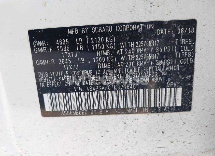 Photo 9 of 2019 Subaru Outback 2.5I PREMIUM (VIN 4S4BSAHC1K3216461)