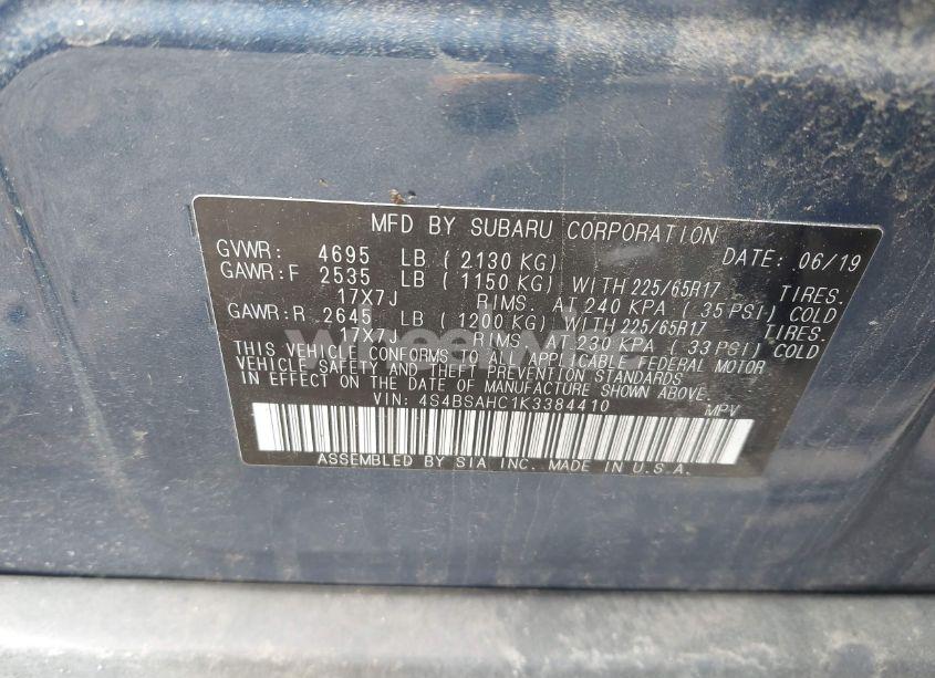 Photo 9 of 2019 Subaru Outback 2.5I PREMIUM (VIN 4S4BSAHC1K3384410)