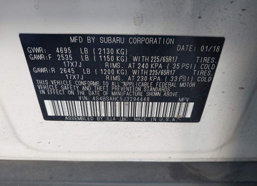 Photo 9 of 2018 Subaru Outback 2.5I PREMIUM (VIN 4S4BSAHC5J3294448)