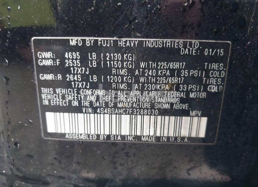 Photo 9 of 2015 Subaru Outback 2.5I PREMIUM (VIN 4S4BSAHC7F3288030)