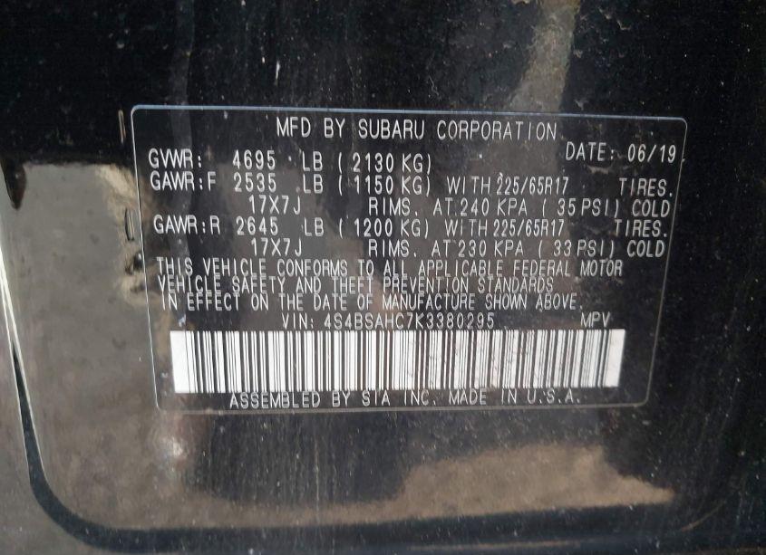 Photo 9 of 2019 Subaru Outback 2.5I PREMIUM (VIN 4S4BSAHC7K3380295)