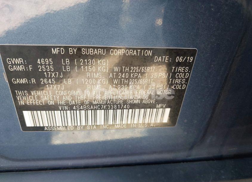 Photo 9 of 2019 Subaru Outback 2.5I PREMIUM (VIN 4S4BSAHC7K3381740)