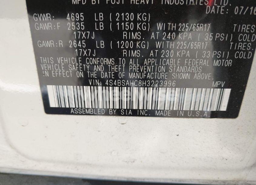 Photo 9 of 2017 Subaru Outback 2.5I PREMIUM (VIN 4S4BSAHC8H3223996)