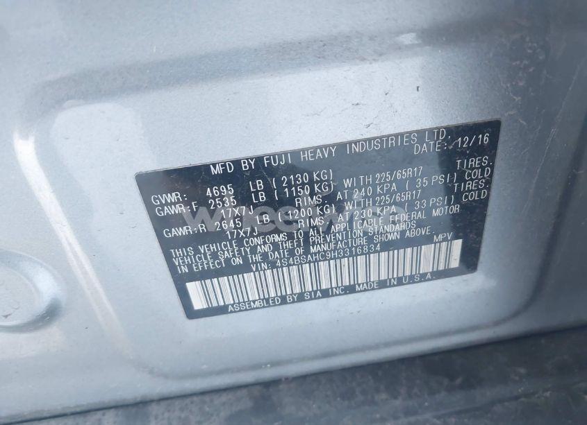 Photo 9 of 2017 Subaru Outback 2.5I PREMIUM (VIN 4S4BSAHC9H3316834)