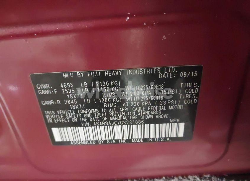 Photo 9 of 2016 Subaru Outback 2.5I LIMITED (VIN 4S4BSAJC7G3231886)