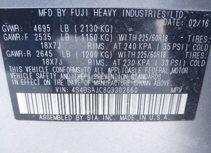 Photo 9 of 2016 Subaru Outback 2.5I LIMITED (VIN 4S4BSAJC8G3302660)