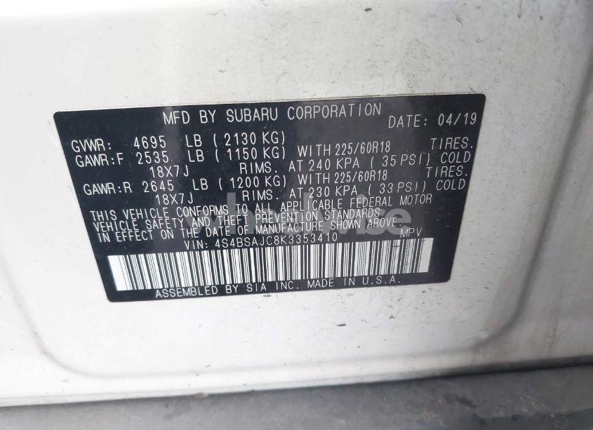 Photo 9 of 2019 Subaru Outback 2.5I LIMITED (VIN 4S4BSAJC8K3353410)