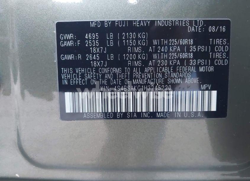 Photo 9 of 2017 Subaru Outback 2.5I LIMITED (VIN 4S4BSAKC1H3245220)