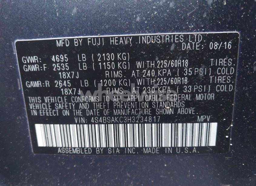 Photo 9 of 2017 Subaru Outback 2.5I LIMITED (VIN 4S4BSAKC3H3234817)