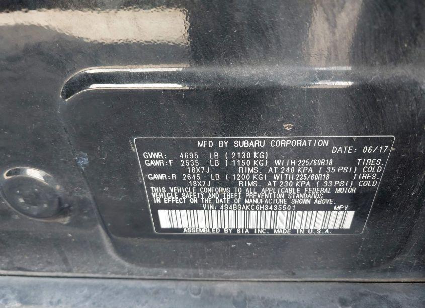 Photo 9 of 2017 Subaru Outback 2.5I LIMITED (VIN 4S4BSAKC6H3435501)