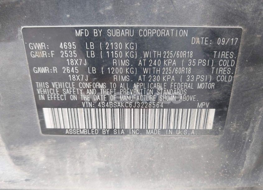 Photo 9 of 2018 Subaru Outback 2.5I LIMITED (VIN 4S4BSAKC6J3228564)