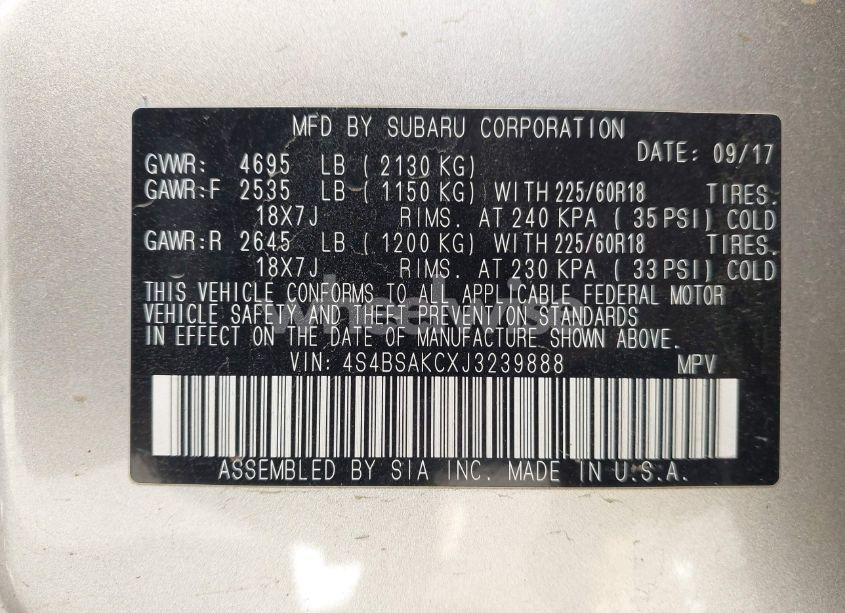 Photo 9 of 2018 Subaru Outback 2.5I LIMITED (VIN 4S4BSAKCXJ3239888)