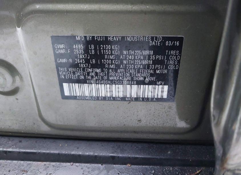 Photo 9 of 2016 Subaru Outback 2.5I LIMITED (VIN 4S4BSALC5G3308848)