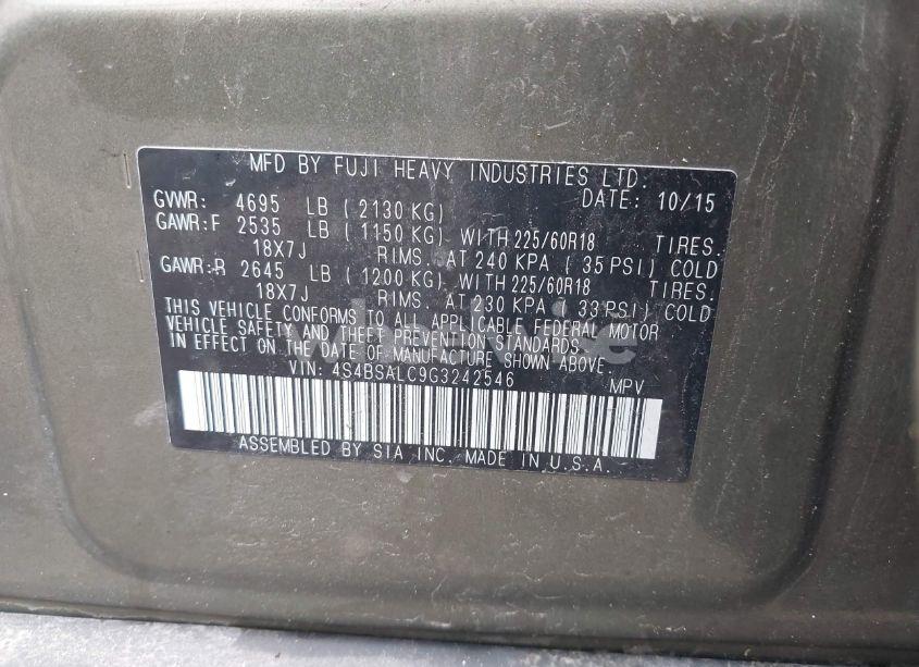 Photo 9 of 2016 Subaru Outback 2.5I LIMITED (VIN 4S4BSALC9G3242546)