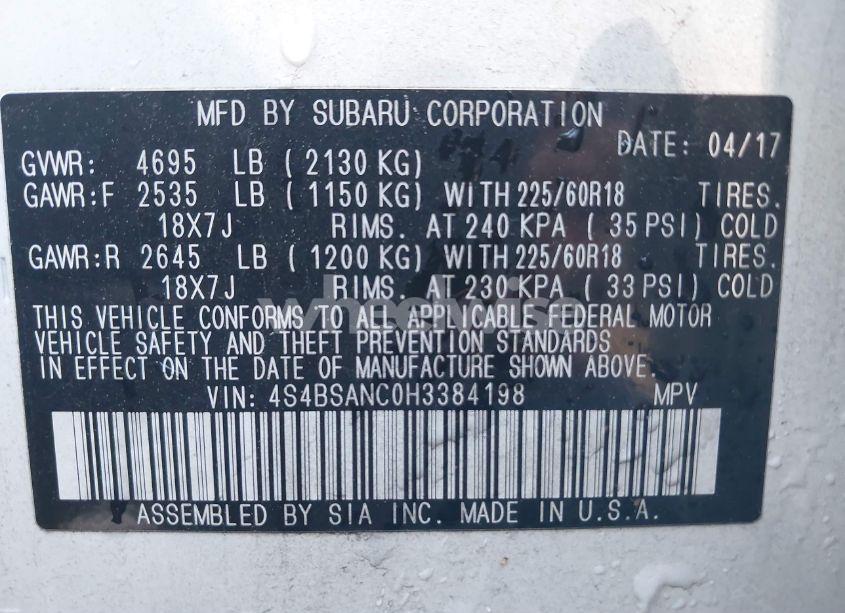 Photo 9 of 2017 Subaru Outback 2.5I LIMITED (VIN 4S4BSANC0H3384198)