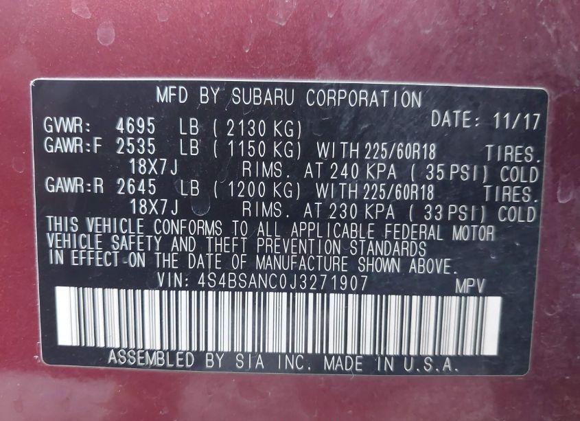 Photo 9 of 2018 Subaru Outback 2.5I LIMITED (VIN 4S4BSANC0J3271907)