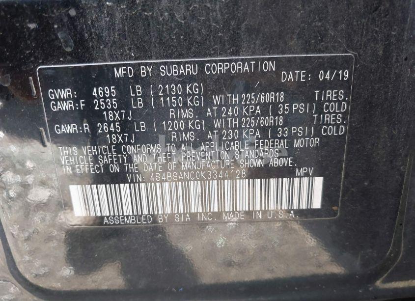 Photo 9 of 2019 Subaru Outback 2.5I LIMITED (VIN 4S4BSANC0K3344128)