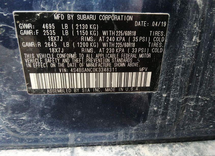 Photo 9 of 2019 Subaru Outback 2.5I LIMITED (VIN 4S4BSANC0K3348311)