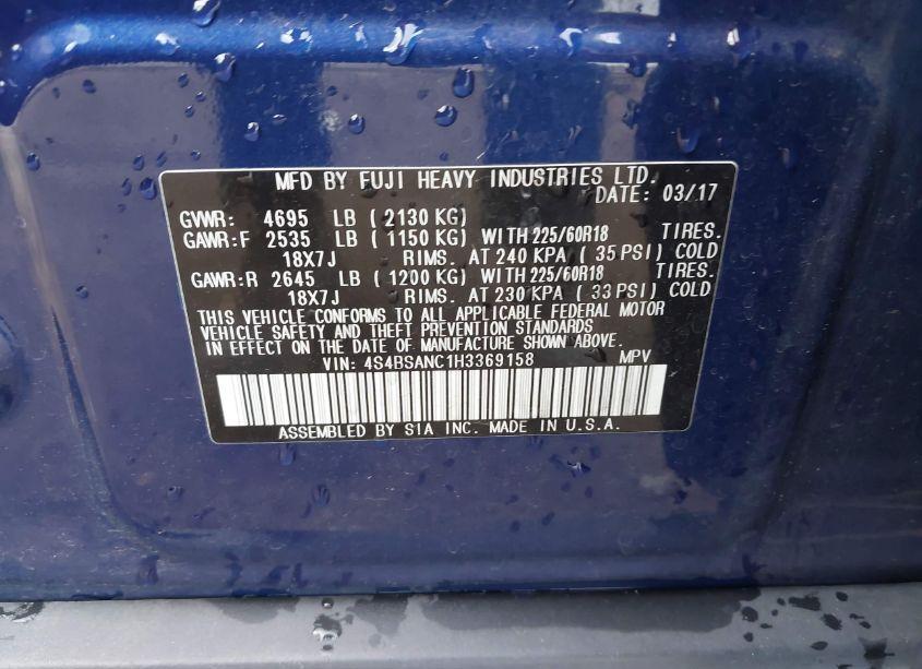 Photo 9 of 2017 Subaru Outback 2.5I LIMITED (VIN 4S4BSANC1H3369158)