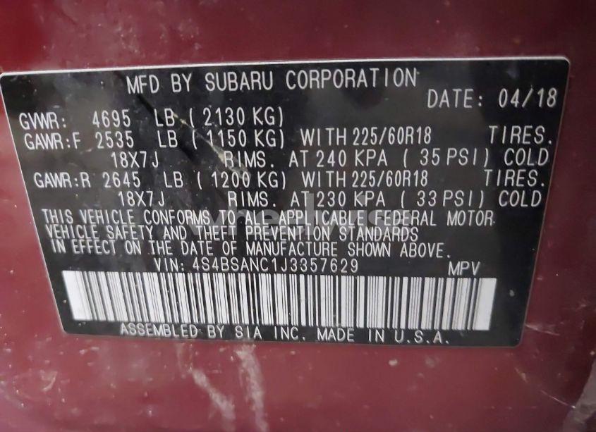 Photo 9 of 2018 Subaru Outback 2.5I LIMITED (VIN 4S4BSANC1J3357629)