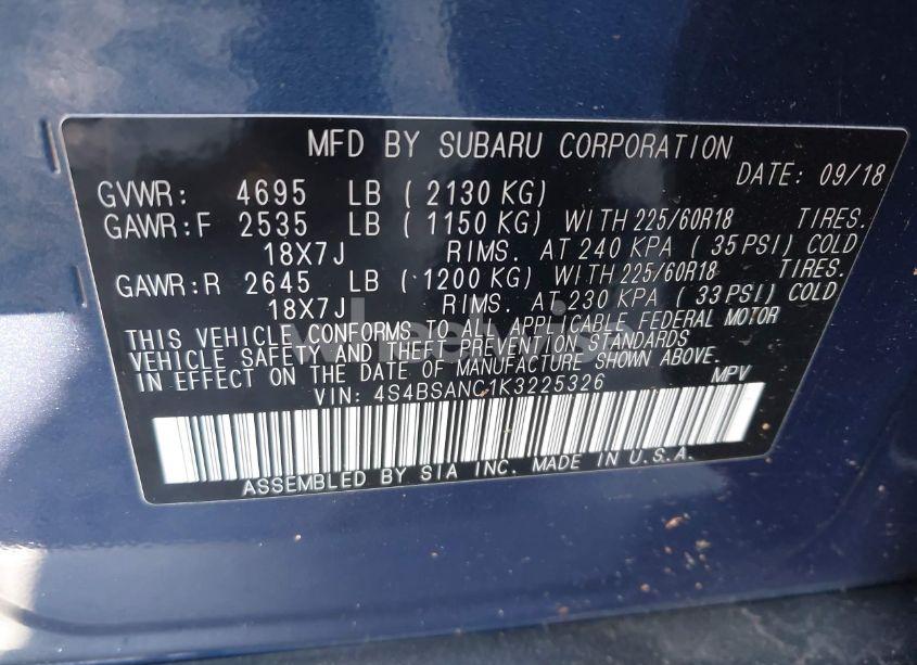 Photo 9 of 2019 Subaru Outback 2.5I LIMITED (VIN 4S4BSANC1K3225326)