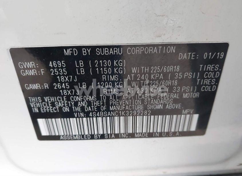 Photo 9 of 2019 Subaru Outback 2.5I LIMITED (VIN 4S4BSANC1K3292282)